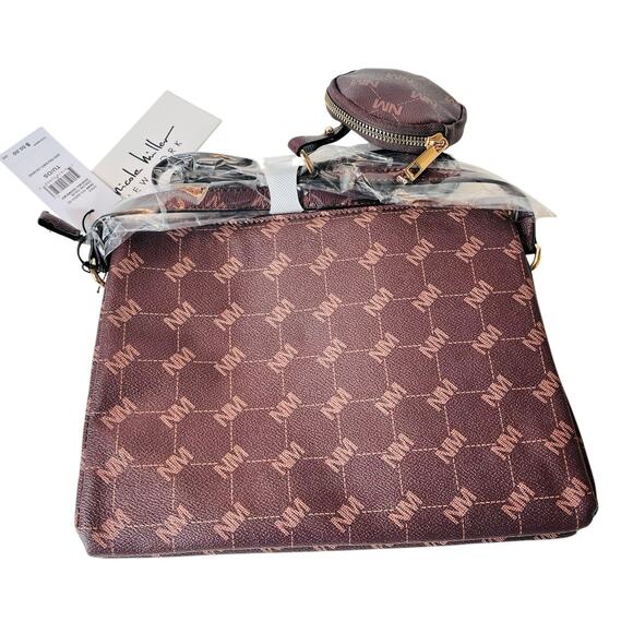 Nicole Miller Brown Logo Crossbody & Earbud Case - Picture 2 of 8